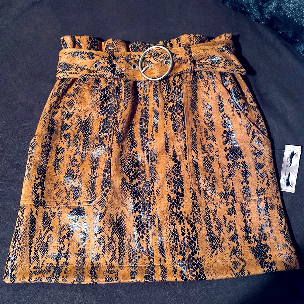 Suede Snake Print Mini Skirt
